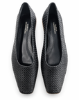 BLACK LEATHER WOVEN FLAT