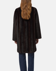 Back View Model Wearing Blair Shaved Mink Coat Noir Multi