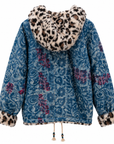 Back of L'ile Bleue Kantha Faux Fur Hoody in Indigo Nomad