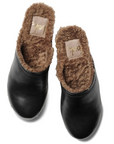 Beek Black Clog with brown shearling