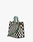 black and cream check cross body tote