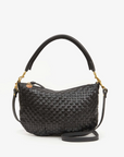 Clare V. Petit Moyen Messenger in Black Woven Checker