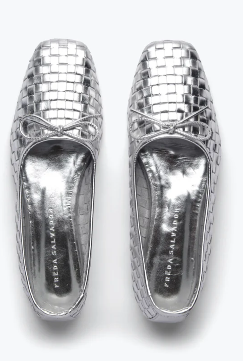 silver dress flats Frēda Salvador Jada Silver Woven Ballet Flat