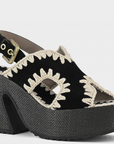 MOU BLACK CROCHETED RAFFIA PLATFORM
