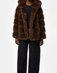 Model Wearing Apparis CEL Mink Hooded Coat