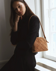 Model Wearing Bembien Mini Carmen Bag in Copper Suede