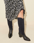 Model Wearing Freda Salvador Nancie Navy Suede Boot