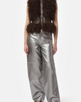 Model in Apparis Cleo Mongolian Vest in Deep Brown