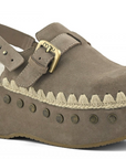 Mou Suede and Shearling Clog with Strap