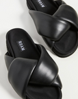 roam foldy puffy sandals black vegan leather