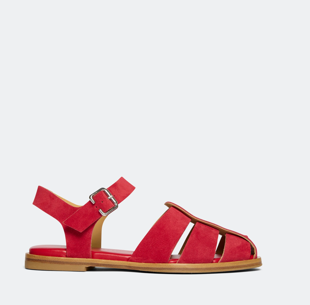 FRĒDA SALVADOR: SERA FISHERMAN SANDAL CRIMSON SUEDE