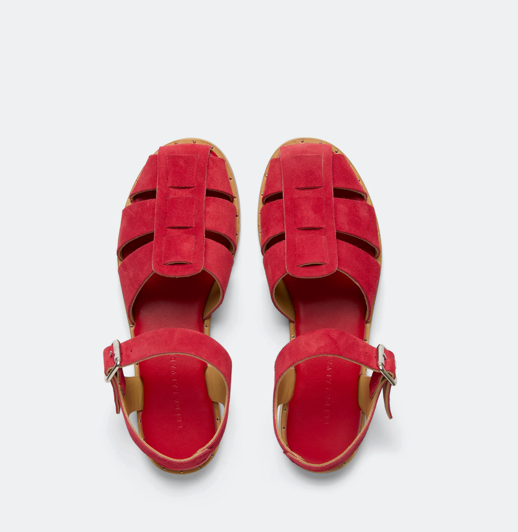 FRĒDA SALVADOR: SERA FISHERMAN SANDAL CRIMSON SUEDE