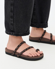 black and tan neoprene slides