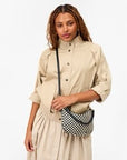 black and whte checker cross body bag