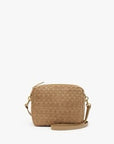 clare v leather and suede woven checker midi sac
