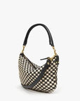 clare v petit moyen black and cream woven checker bag
