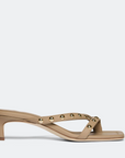 tan low heeled studded sandals