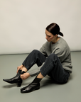 AUGUSTA BLACK LOW HEELED BOOTIE WITH CAP TOE 