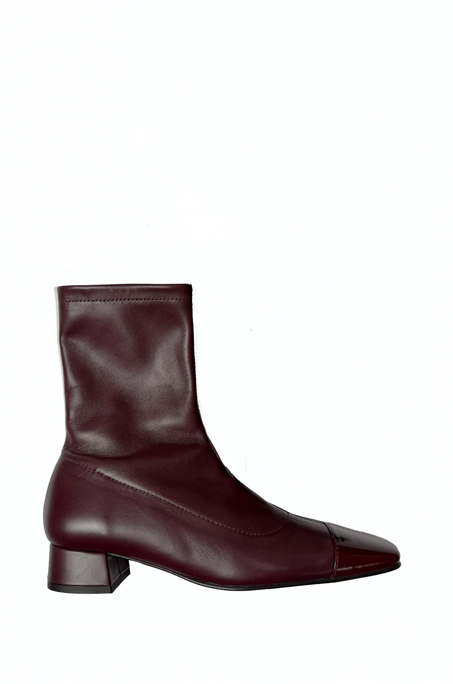 AUGUSTA BURGUNDY BOOTIE WITH PATENT CAP TOE