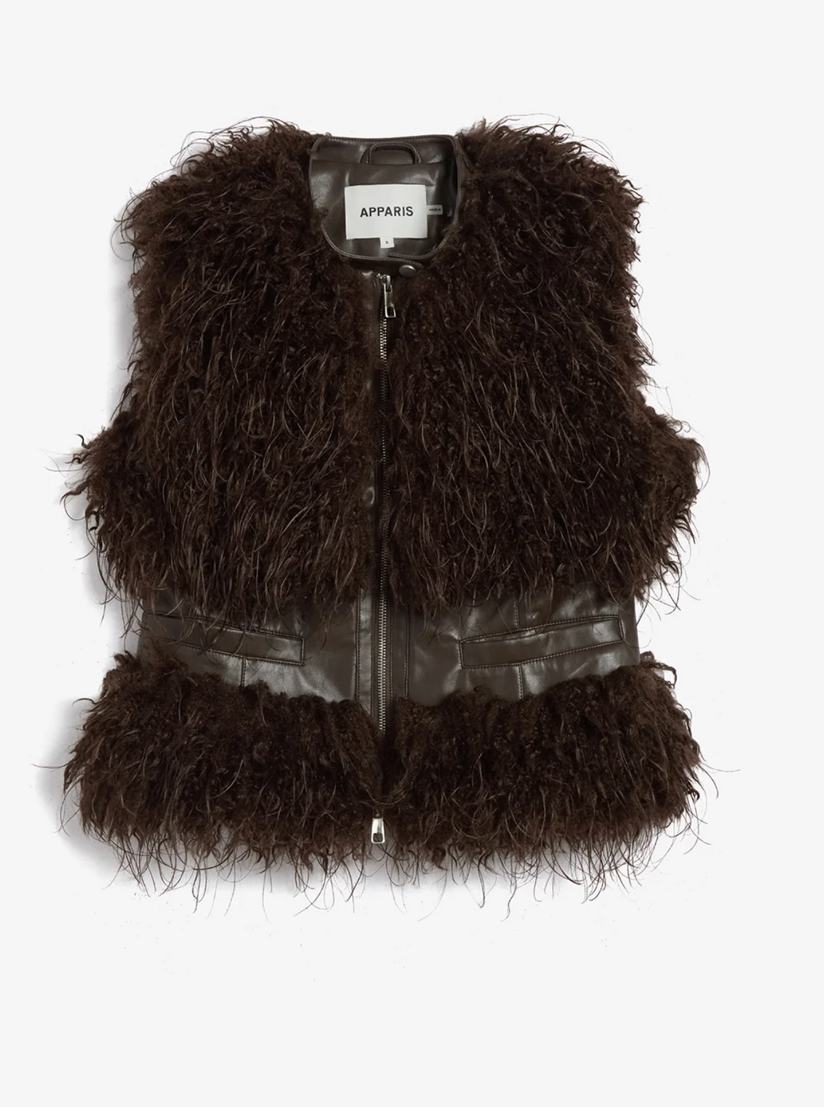 Apparis Cleo Mongolian Vest in Deep Brown 