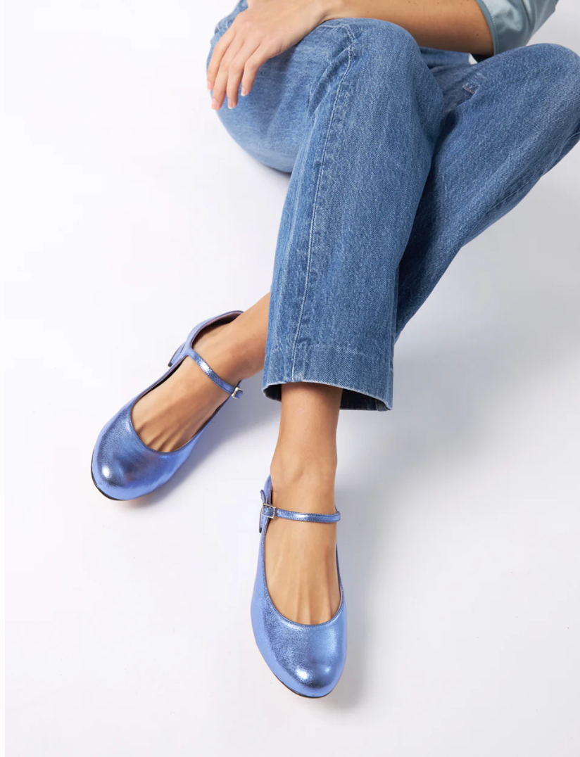 Augusta Blue Metallic Mary Janes