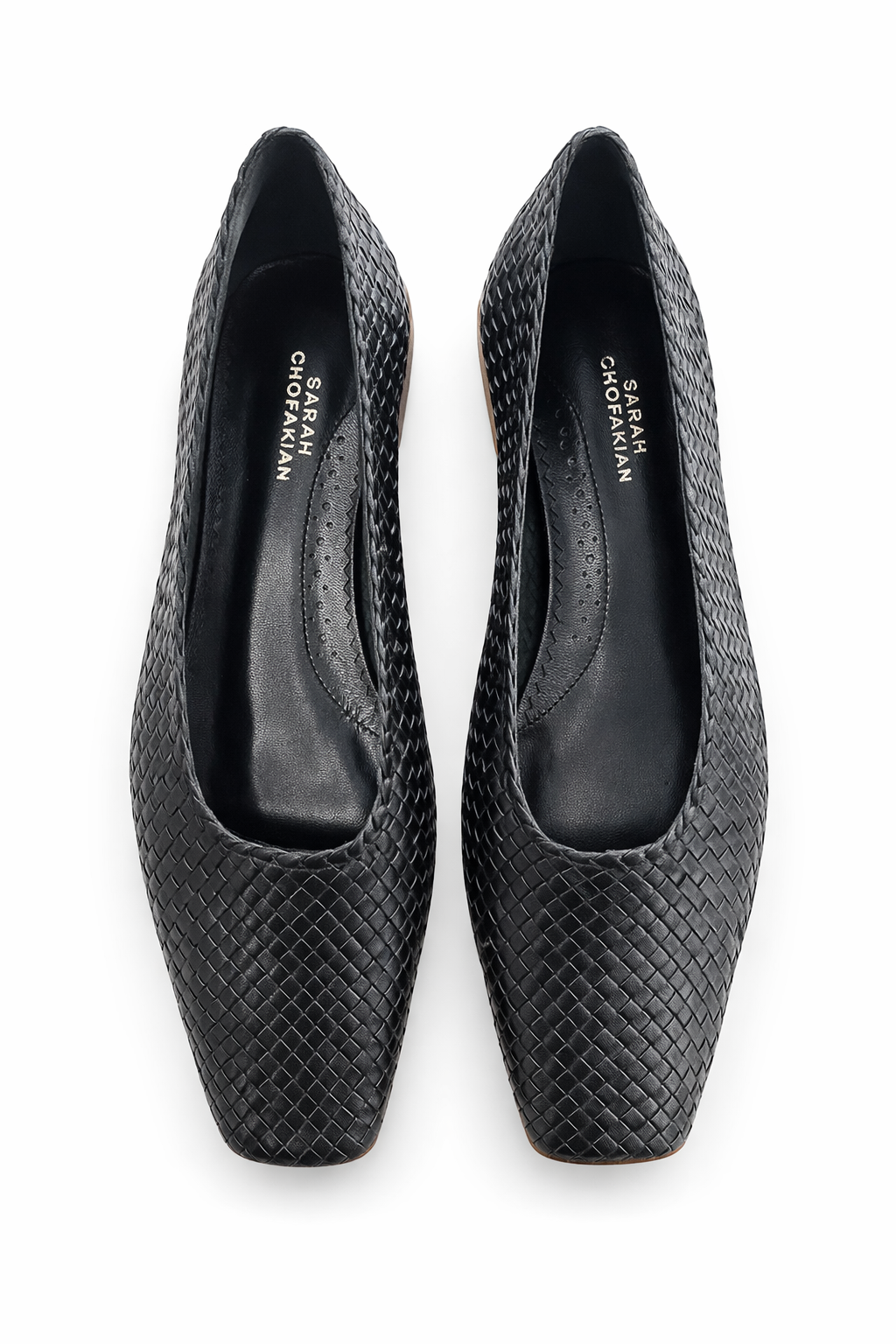 BLACK LEATHER WOVEN FLAT 