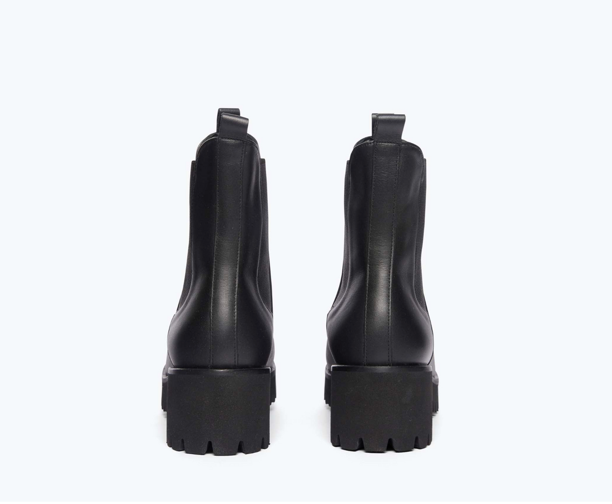 Back of Freda Salvador Brooke Rain Resistant Boot in Black Calf