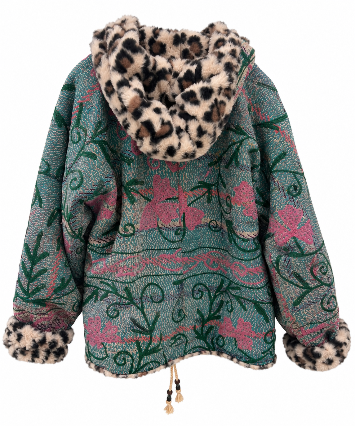 Back_of_L_le_Bleue_Kantha_Faux_Fur_Hoodie_Jacket_in_botanical_muse_