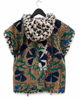 Back of L' île Bleue Sleeveless Kantha Faux Fur Hoody in Bohemian Garden Suzani