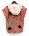 Back of L' île Bleue Sleeveless Kantha Faux Fur Hoody in Rose Suzani 