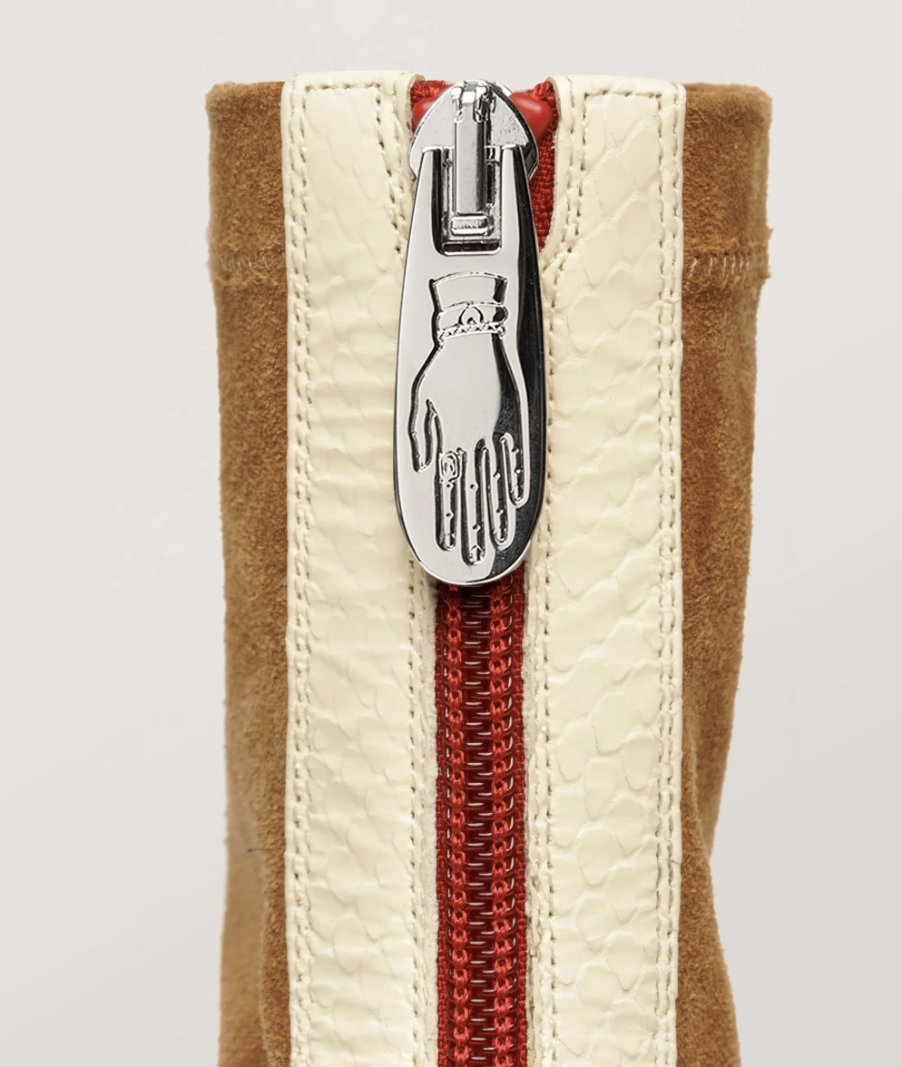 Back zipper detail of Nomasei Strada Suede Cognac Boot 