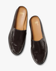 Beek Owlet Leather Loafer Mule in Coffee Patent 