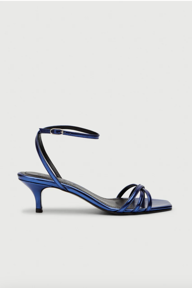 Blue metallic kitten heels
