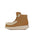 Brown boot with white fur lining on a white background
