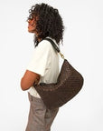 CLAREV Black/Chocolate Woven Checker Moyen Messenger