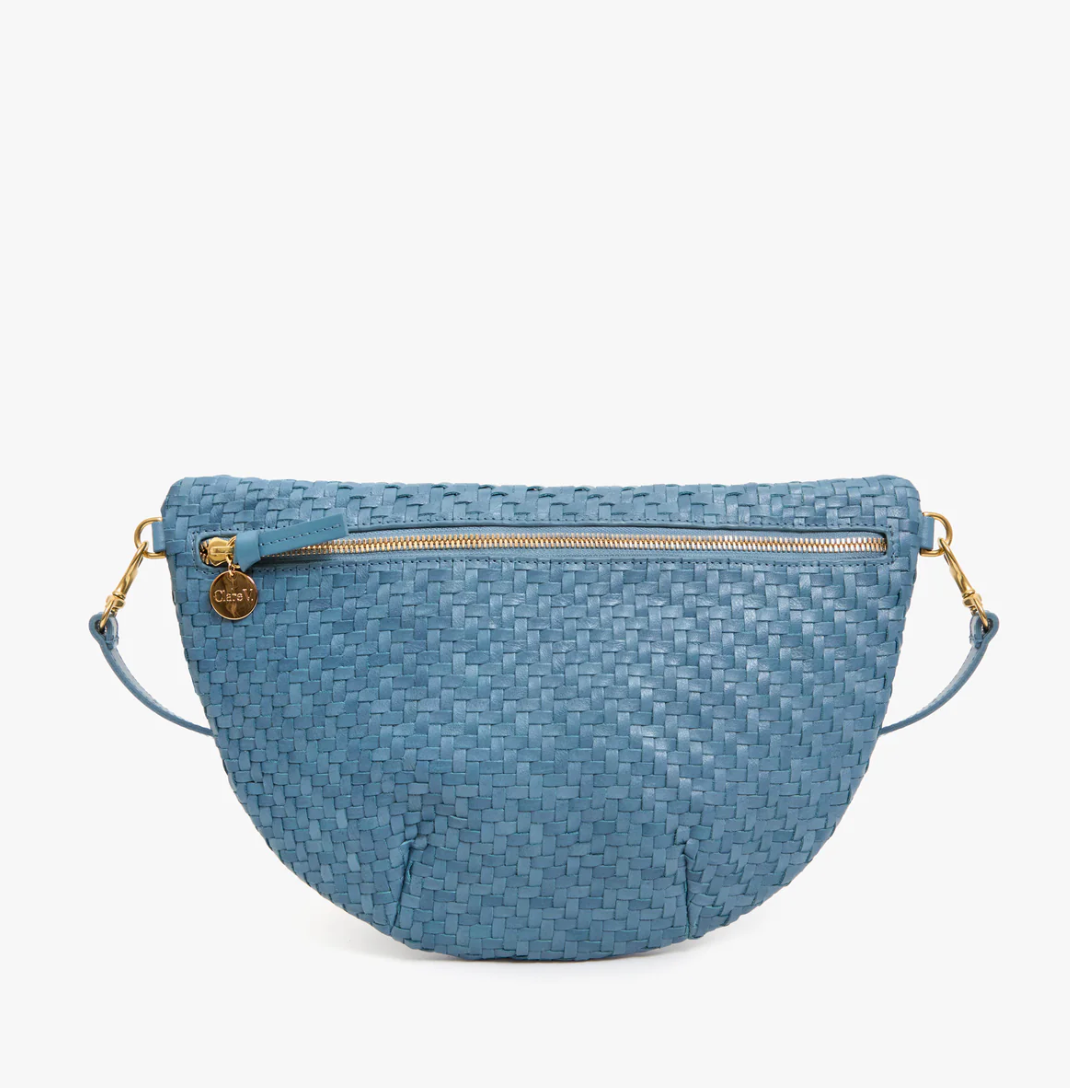 CLARE V DESERT BLUE WOVEN ZIG ZAG GRANDE FANNY 