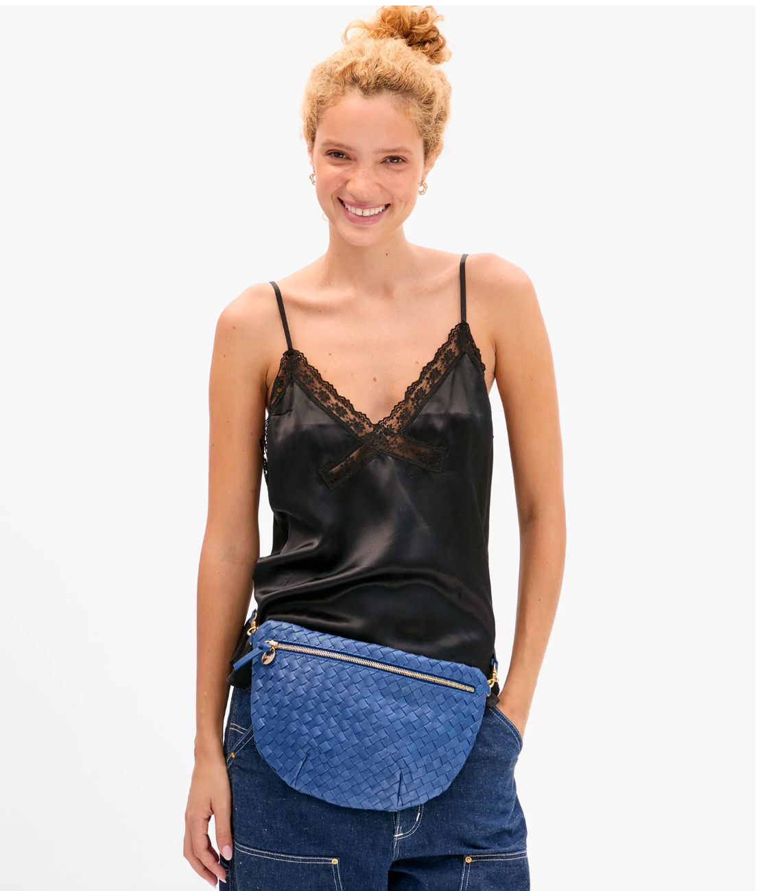 CLARE V GRANDE FANNY BLUE WOVEN