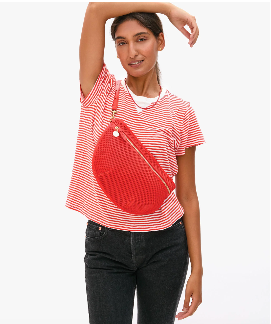 CLARE V GRANDE FANNY BRIGHT POPPY DIAMOND PERFORATED 