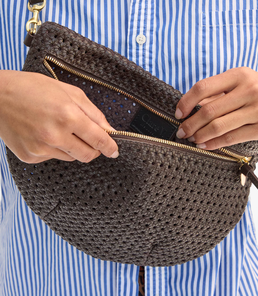 CLARE V GRANDE FANNY DARK BROWN RATTAN