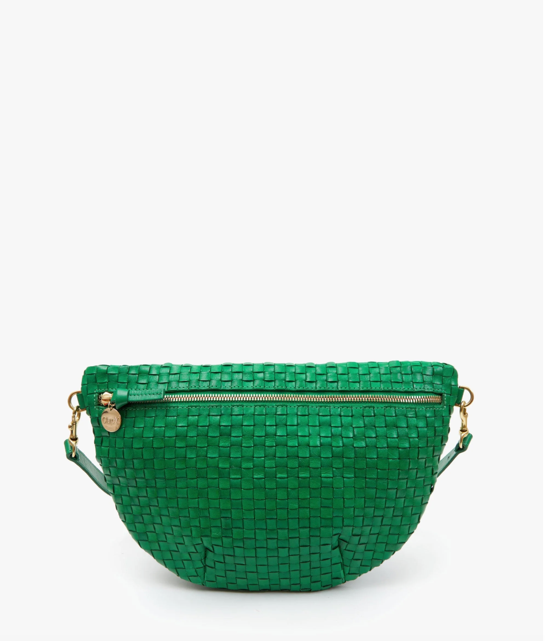 CLARE V GRANDE FANNY GREEN WOVEN CHECKER 