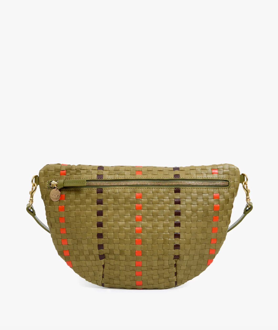 CLARE V GRANDE FANNY Olive Multi Woven Checker with Stripes 