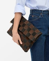ClareV Black and Brown Carryall Clutch 