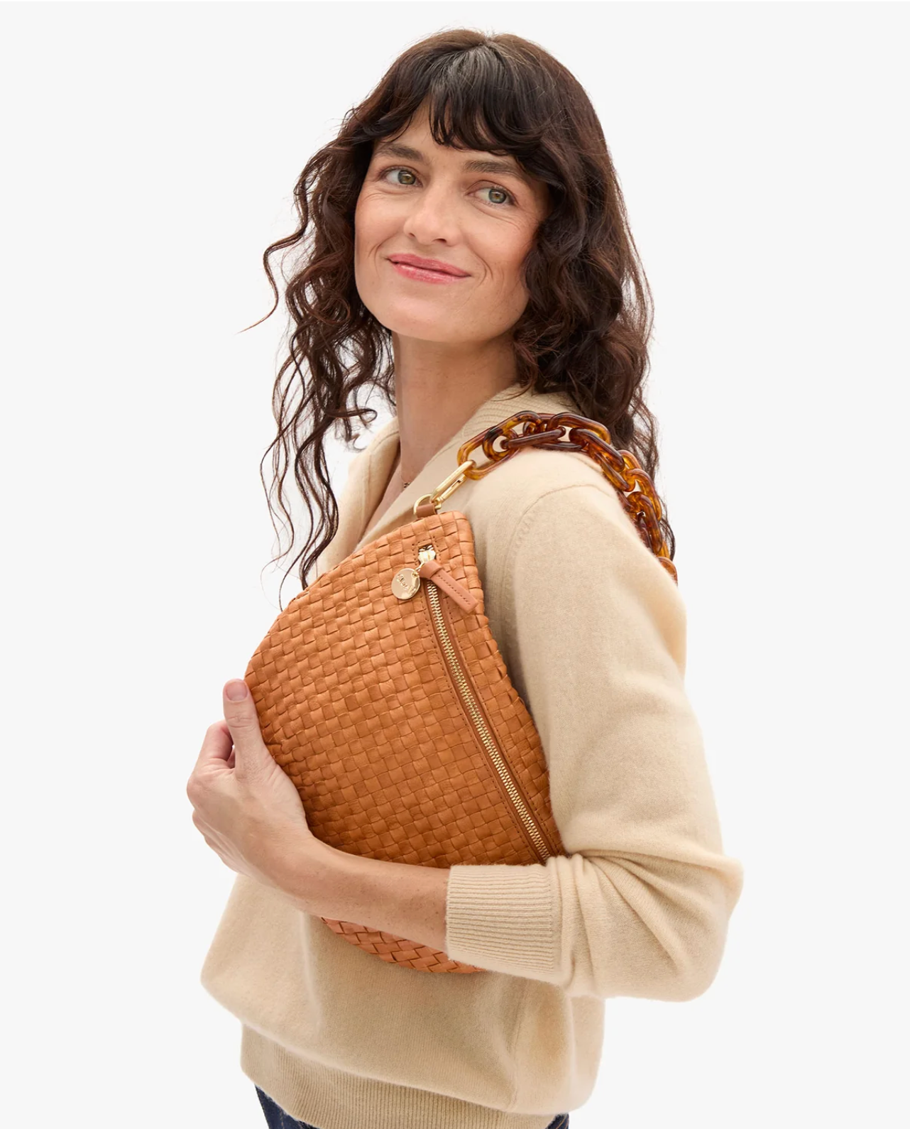 Clare V. Shortie Strap in Tortoise Resin Attached to Grande Fanny 