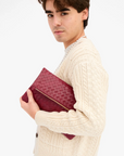 Clare V fold over clutch in garnet shown without strap