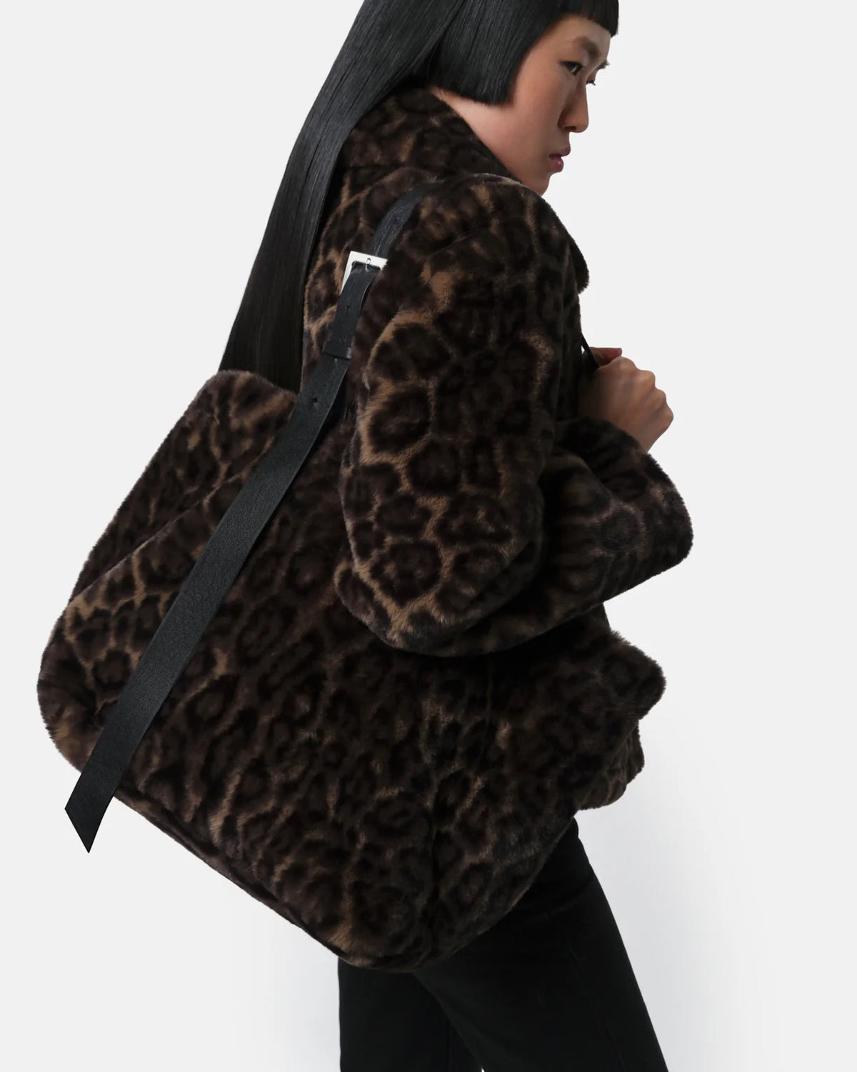 Close Up of Apparis Esti Dark Leopard Print Totel