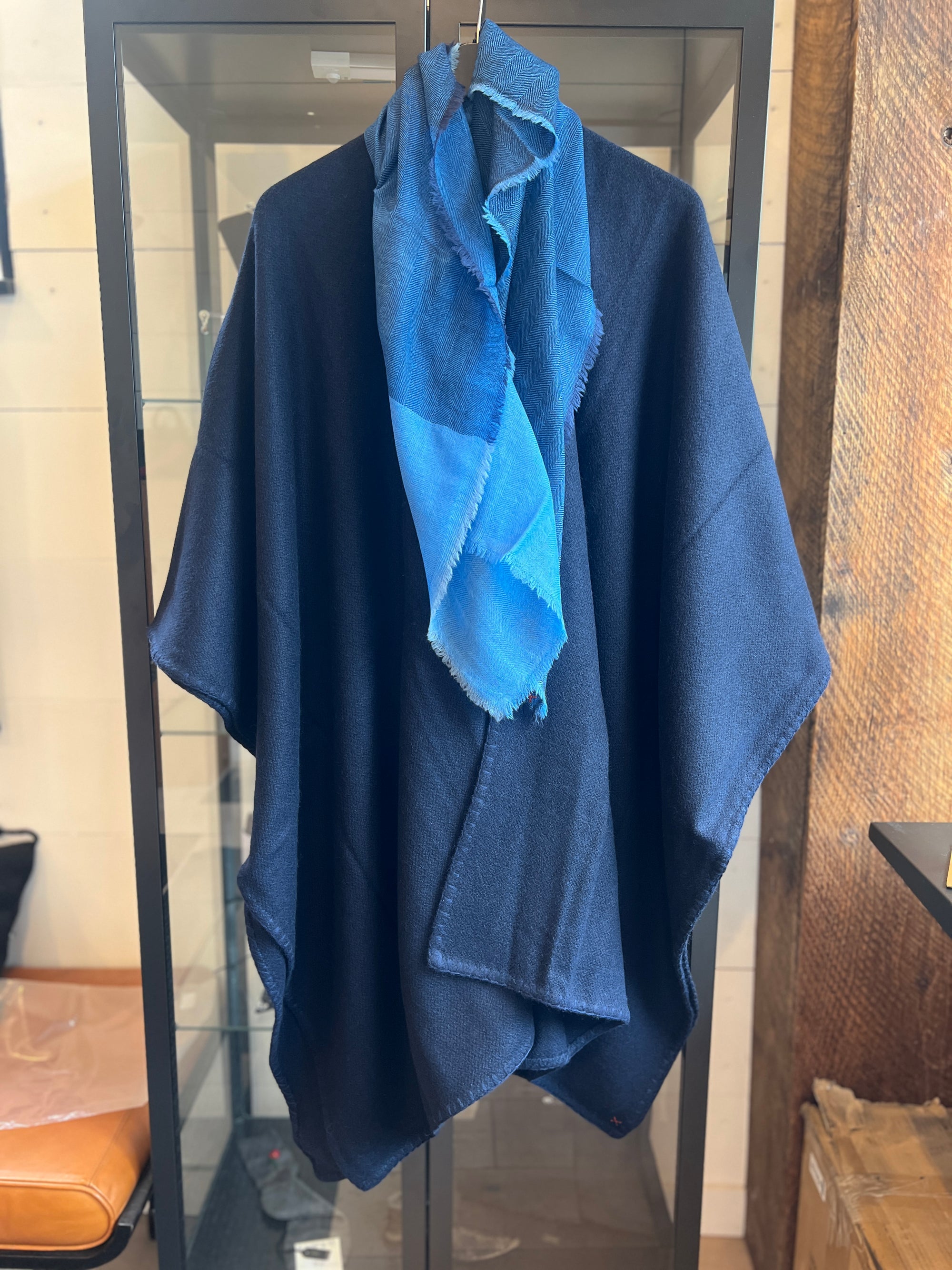 Cosi Textiles 100% Yak Wool Poncho in Dark Oxford with Scarf 