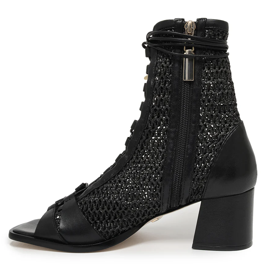 DANIELLA SHEVEL BLACK RAFFIA BOOTIE 