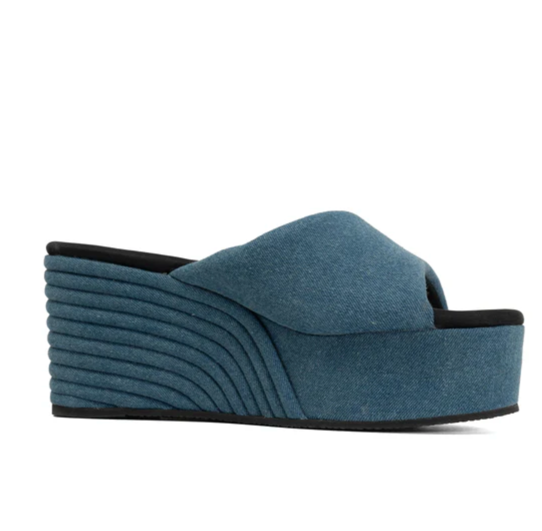 denim wedge slide