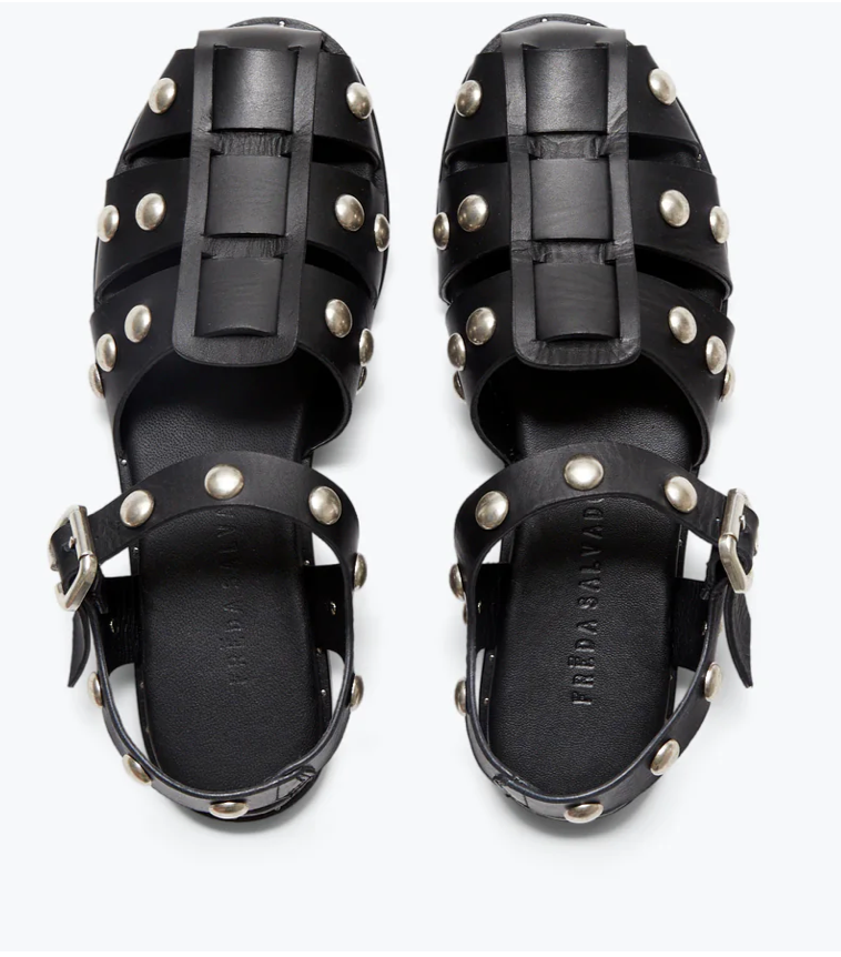 FREDA BLACK STUDDED FISHERMAN SANDALS 
