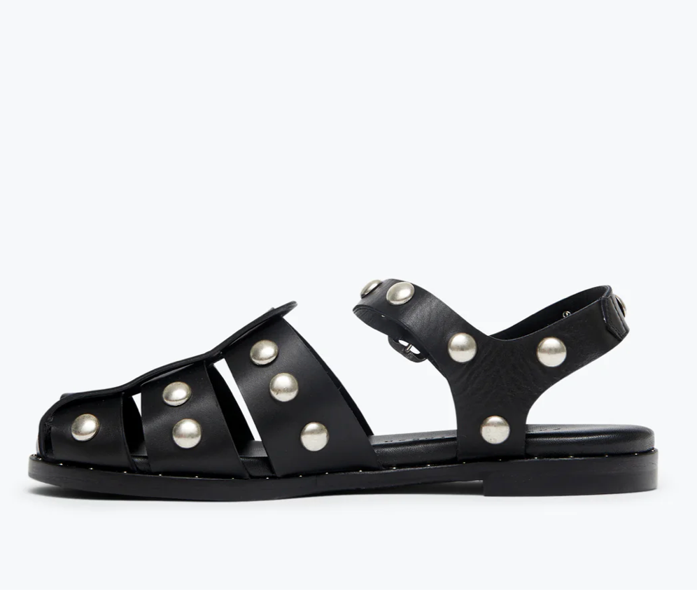 FREDA BLACK WITH SILVER STUDS FISHERMAN SANDALS